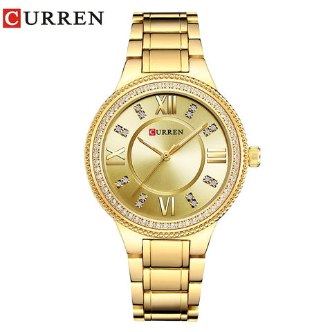 CURREN 9017 Ladies Gold Watch Women Famous Brand Steel Mesh Simple Geneva Watch Women Waterproof Quartz Watch